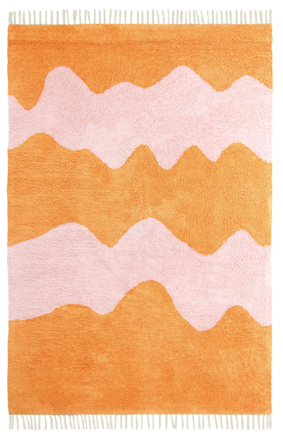 Hoogpolig vloerkleed - Amira Natural Cotton Shaggy (oranje/roze)