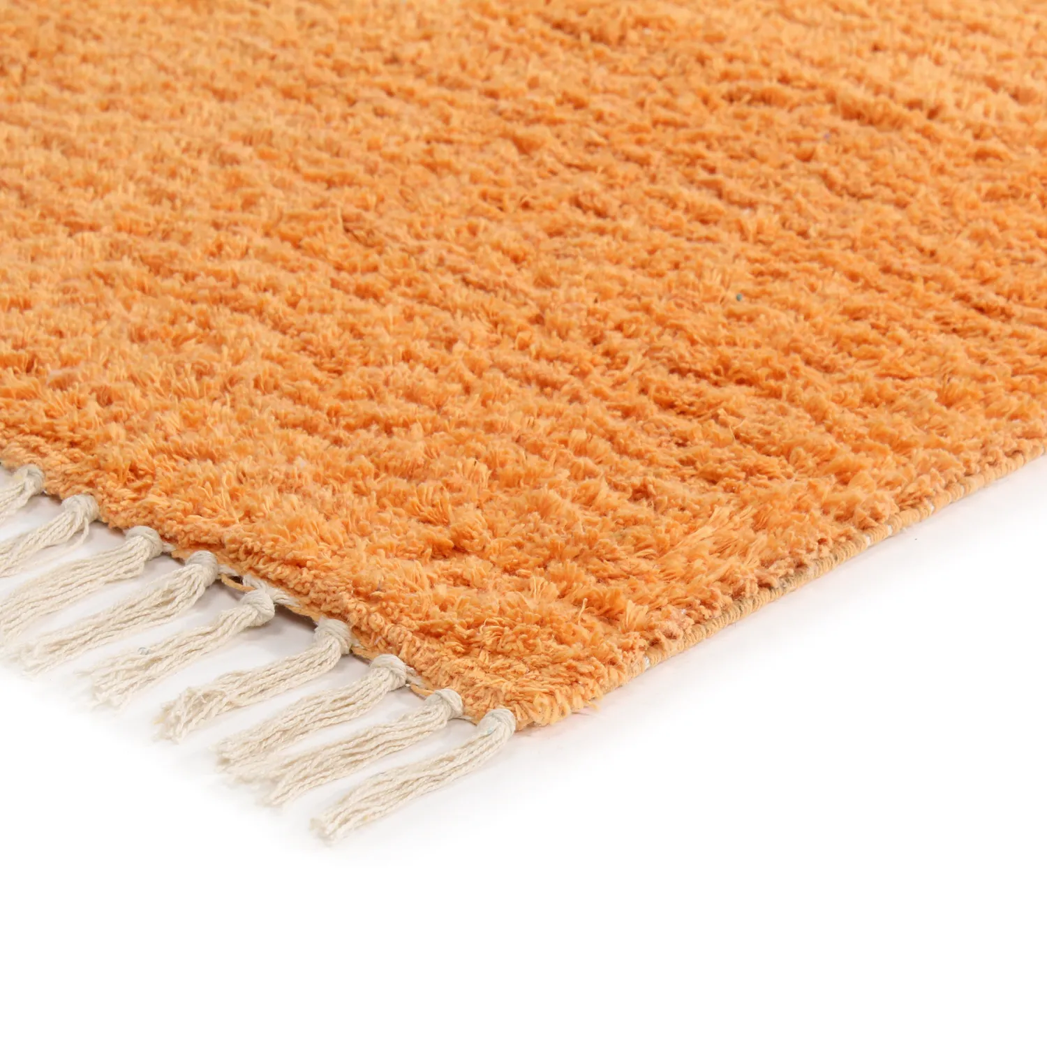 Hoogpolig vloerkleed - Amira Natural Cotton Shaggy (oranje/roze)