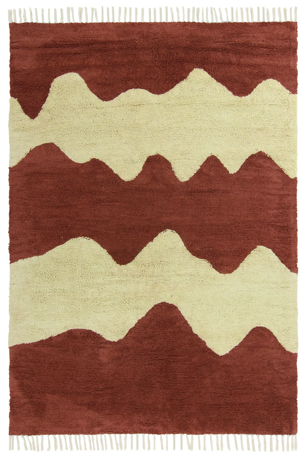Hoogpolig vloerkleed - Amira Natural Cotton Shaggy (rood/beige)