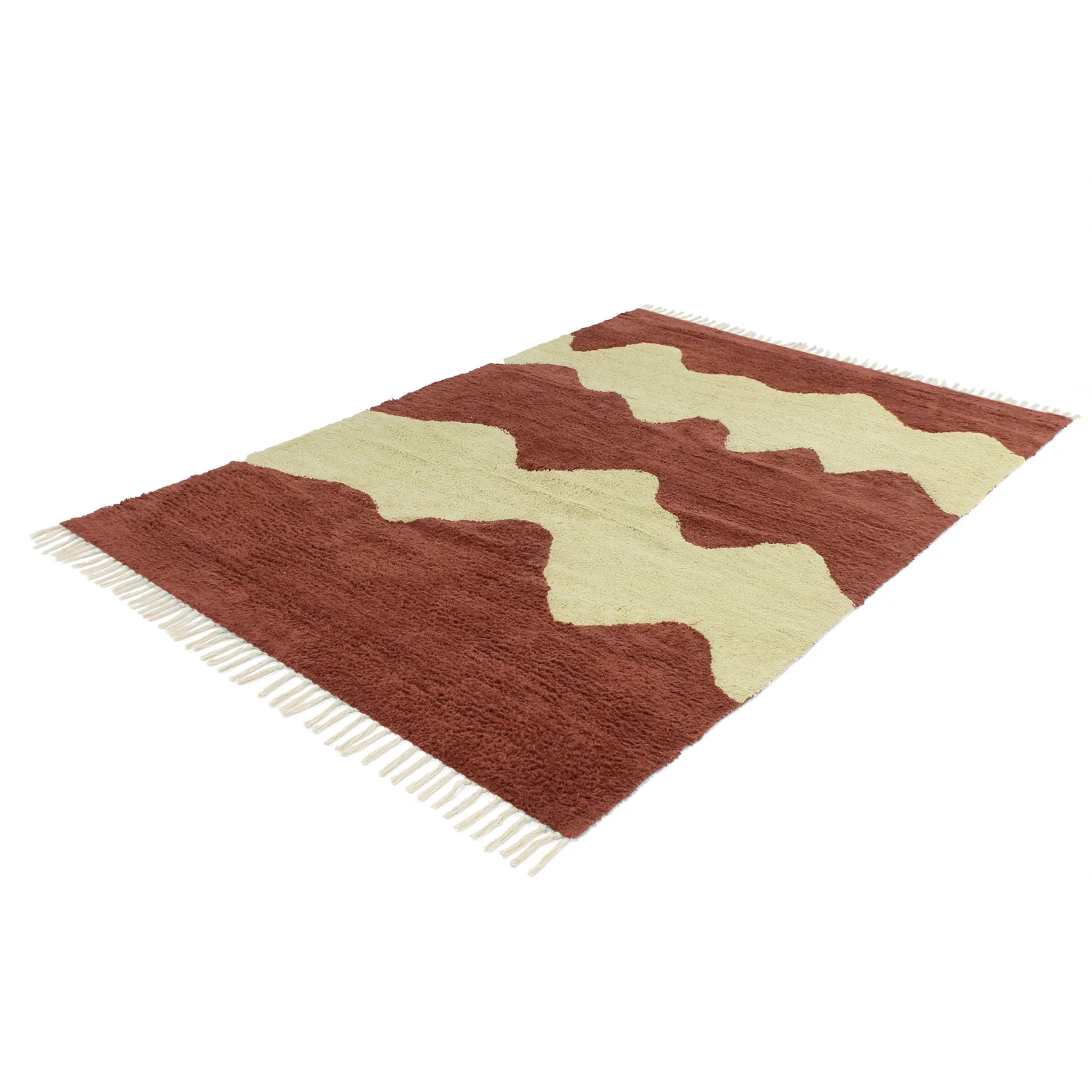 Hoogpolig vloerkleed - Amira Natural Cotton Shaggy (rood/beige)