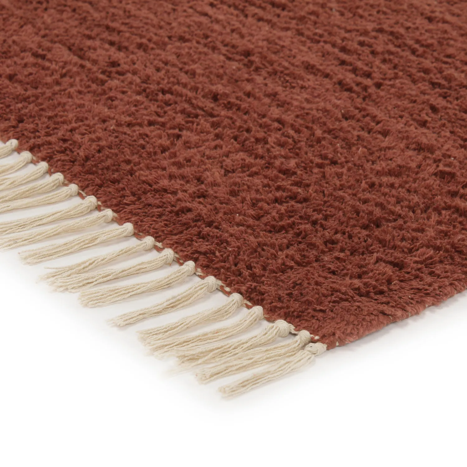 Hoogpolig vloerkleed - Amira Natural Cotton Shaggy (rood/beige)