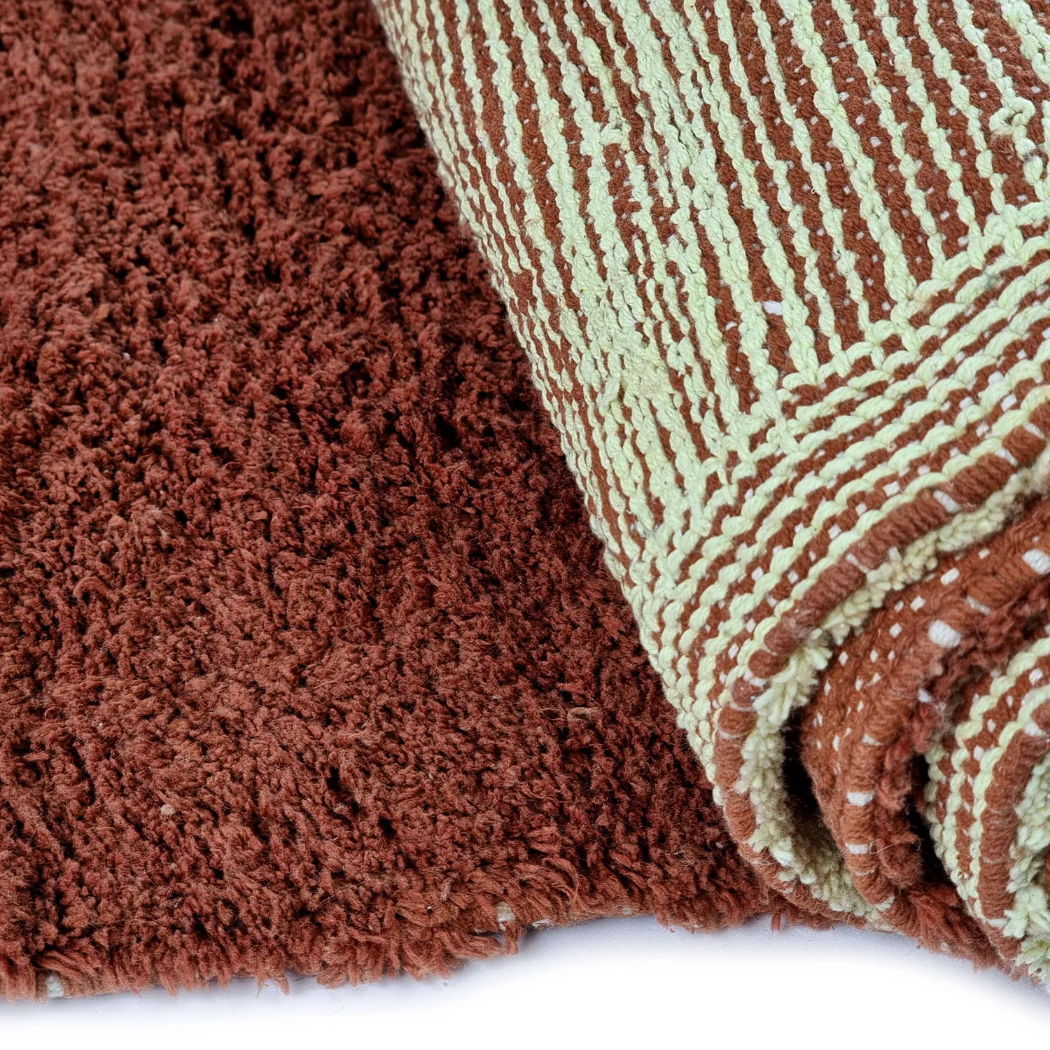 Hoogpolig vloerkleed - Amira Natural Cotton Shaggy (rood/beige)