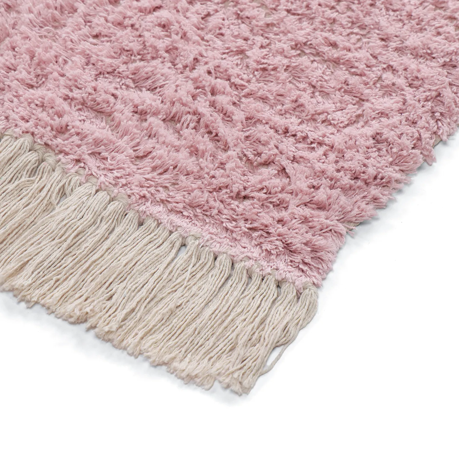 Hoogpolig vloerkleed - Amira Natural Cotton Shaggy (roze/oranje)