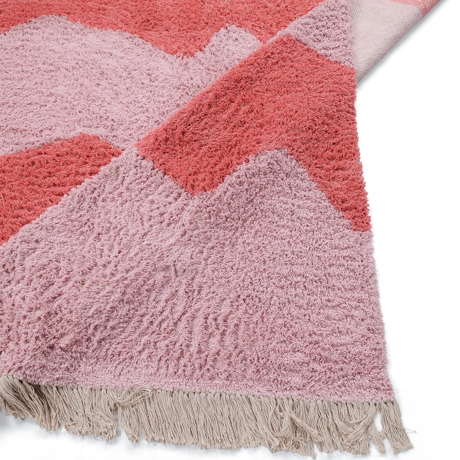 Hoogpolig vloerkleed - Amira Natural Cotton Shaggy (roze/oranje)