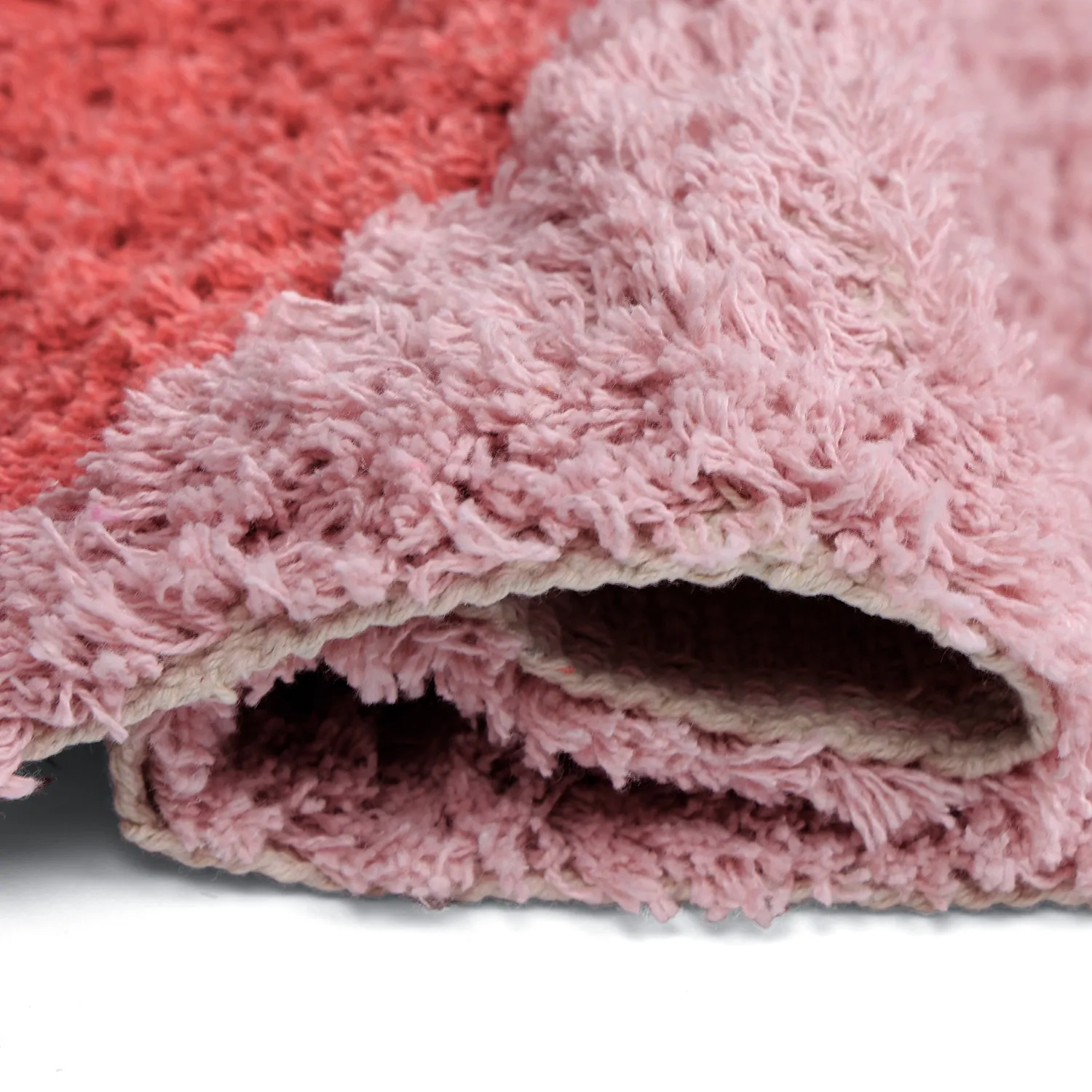 Hoogpolig vloerkleed - Amira Natural Cotton Shaggy (roze/oranje)
