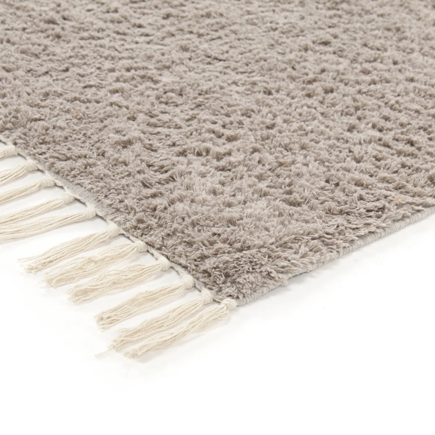 Hoogpolig vloerkleed - Amira Natural Cotton Shaggy (taupe/geel)