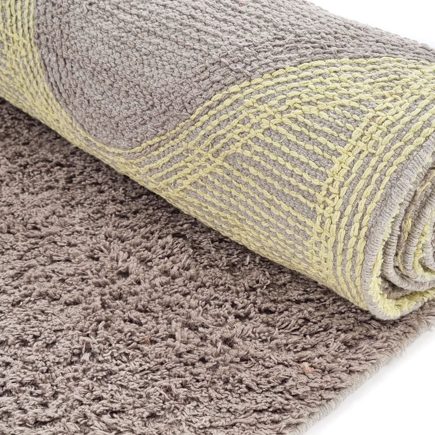 Hoogpolig vloerkleed - Amira Natural Cotton Shaggy (taupe/geel)