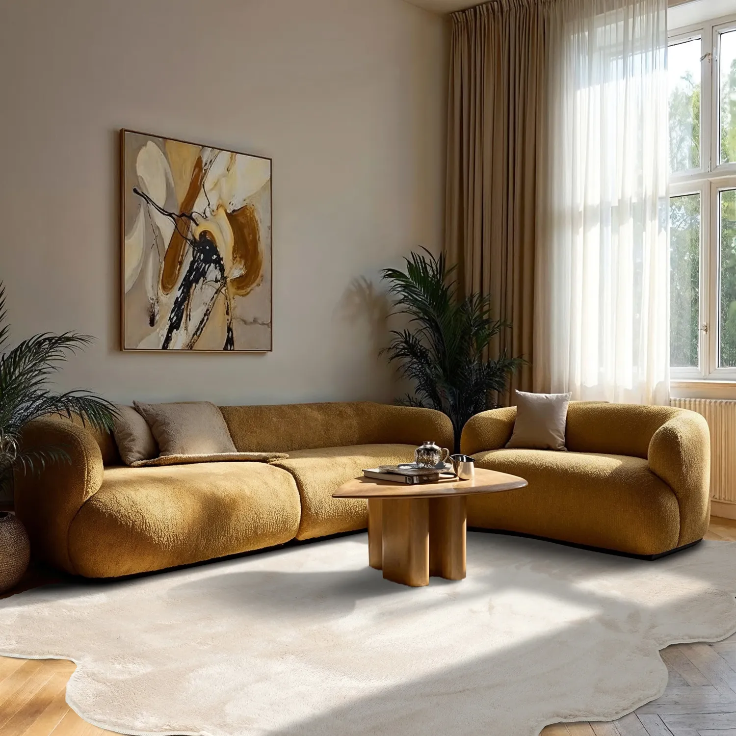 Golvend hoogpolig vloerkleed - Aranga Super Soft Fur (beige)