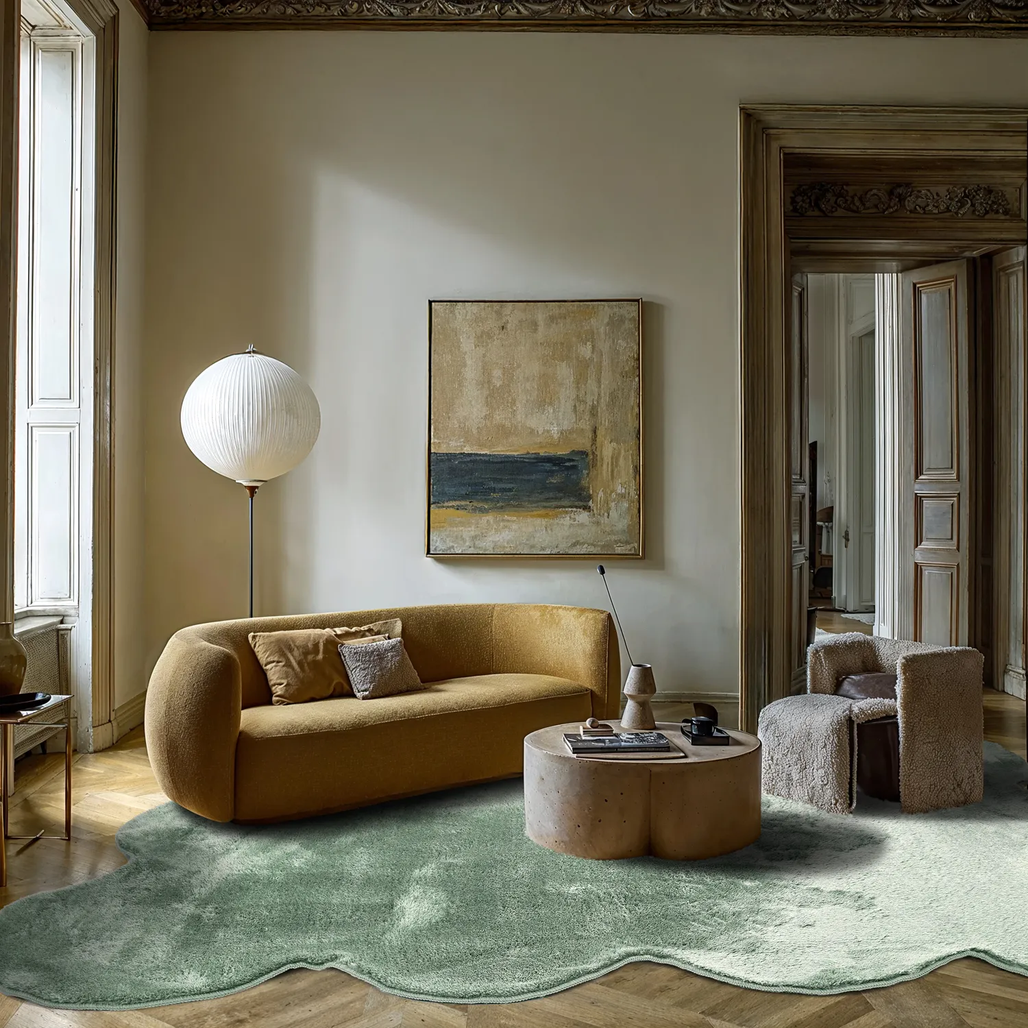 Golvend hoogpolig vloerkleed - Aranga Super Soft Fur (groente)