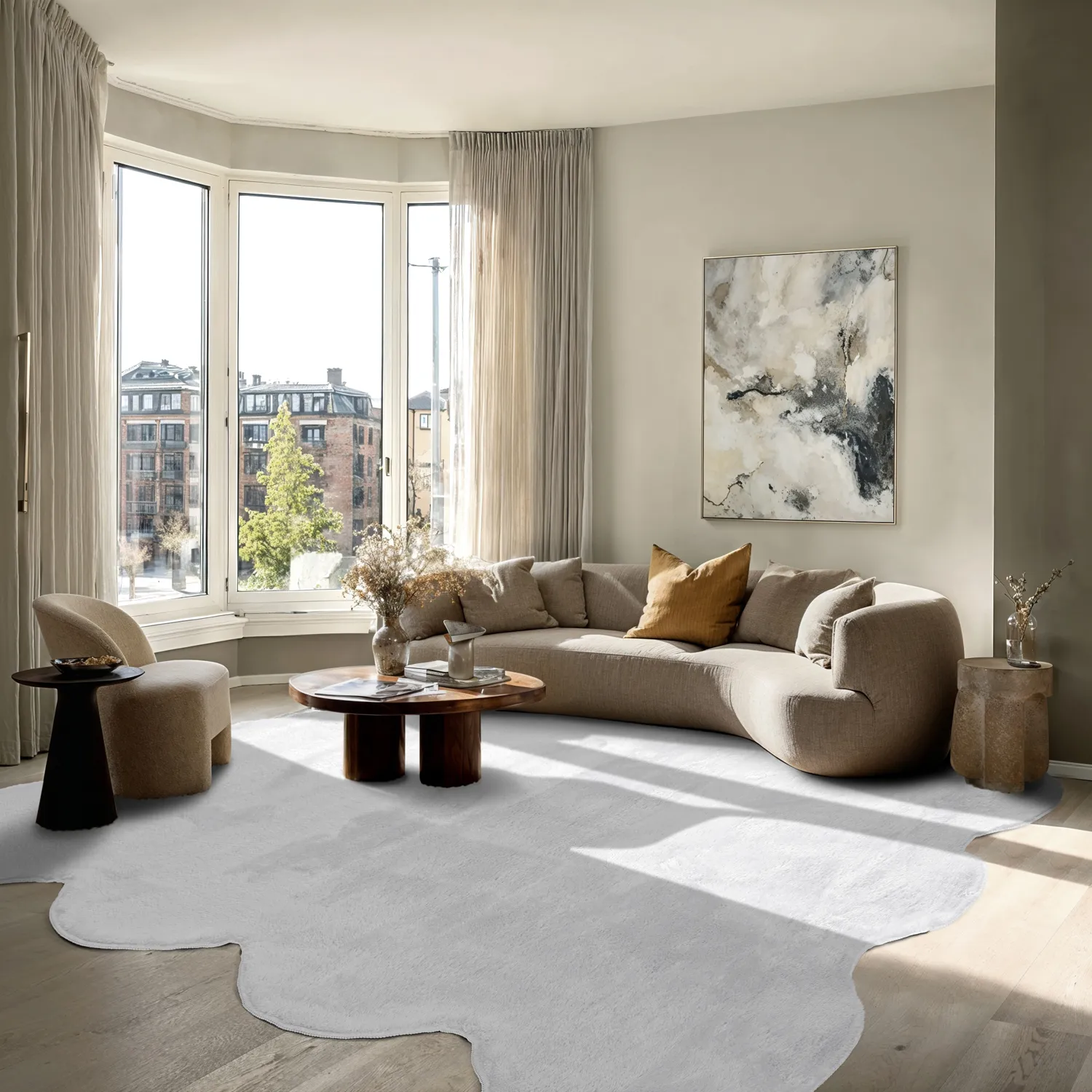 Golvend hoogpolig vloerkleed - Aranga Super Soft Fur (wit)