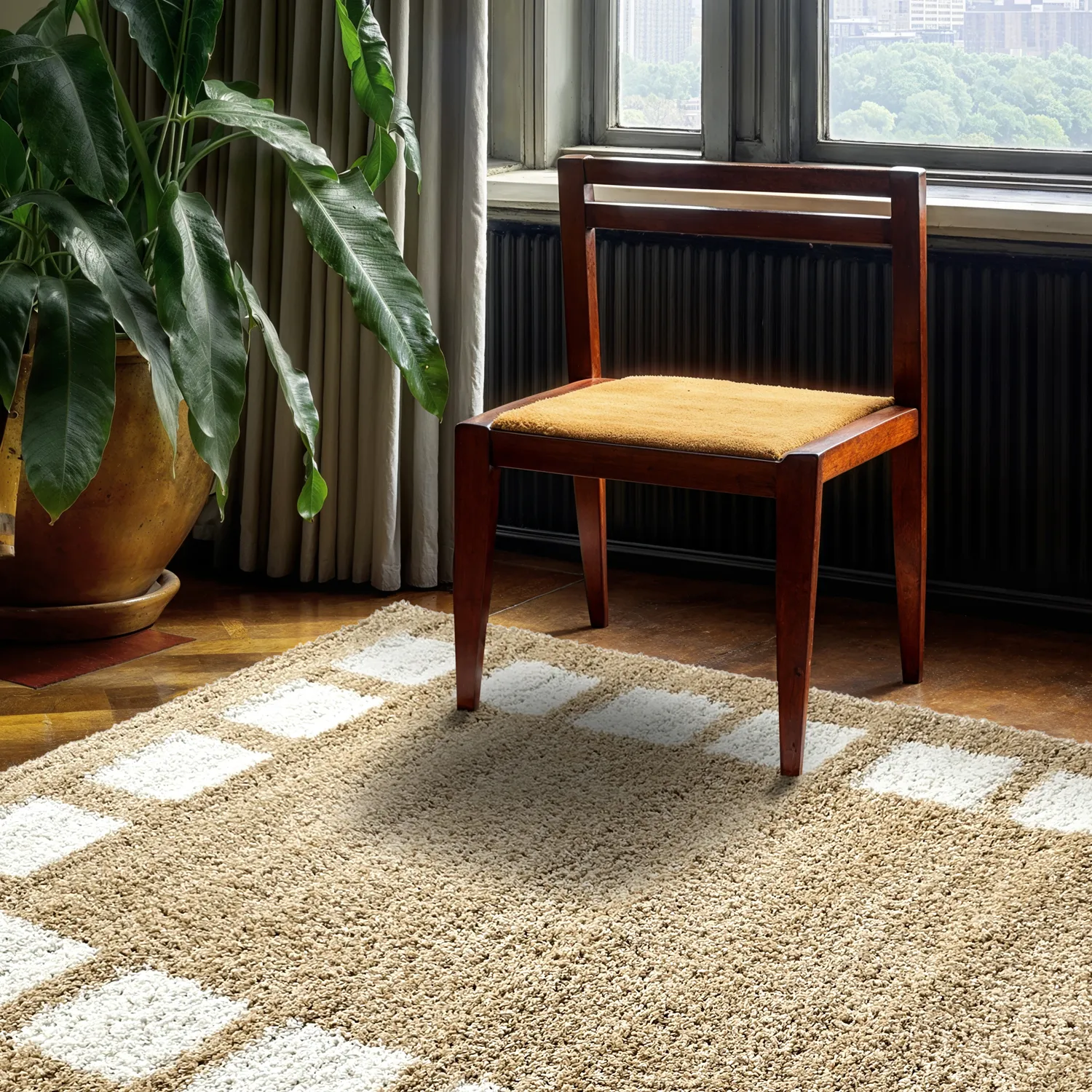 Hoogpolig vloerkleed - Asilah (beige/wit)
