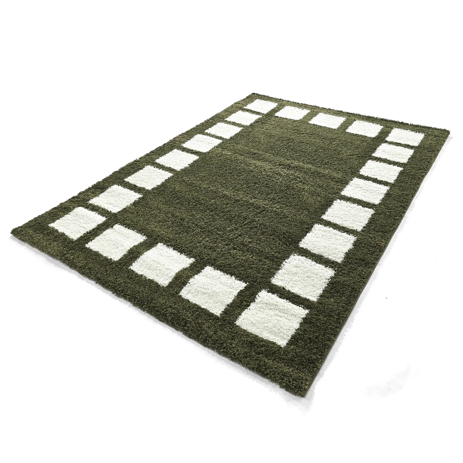 Hoogpolig vloerkleed - Asilah (groen/wit)