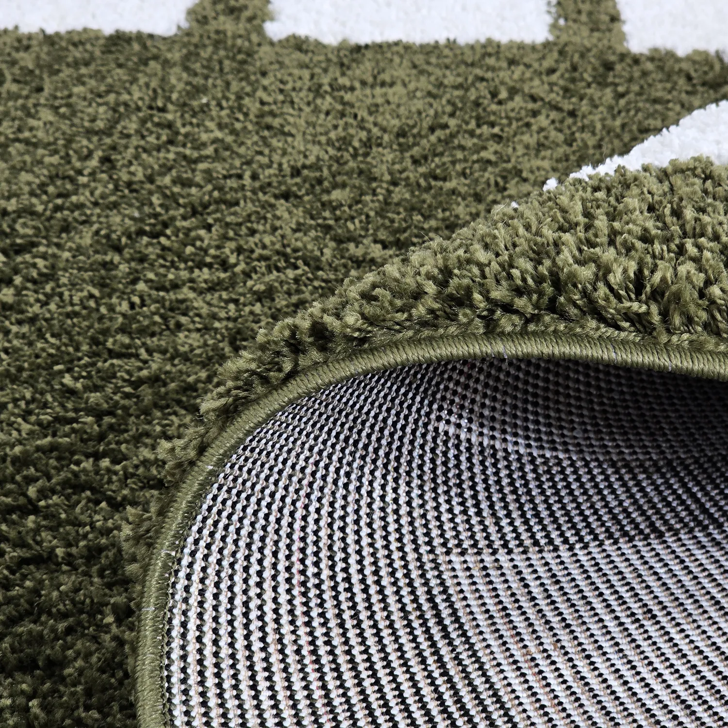 Hoogpolig vloerkleed - Asilah (groen/wit)