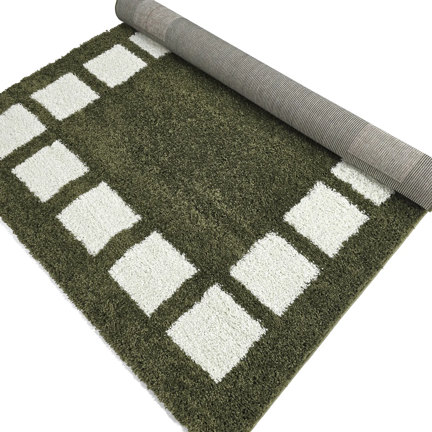 Hoogpolig vloerkleed - Asilah (groen/wit)