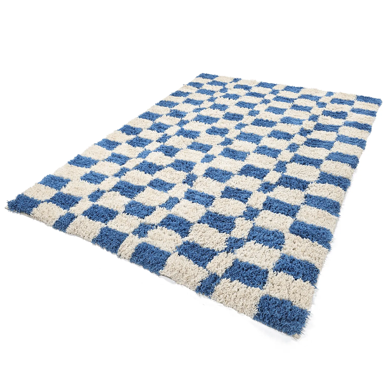 Hoogpolig vloerkleed - Atrani Natural Cotton Shaggy (blauw)