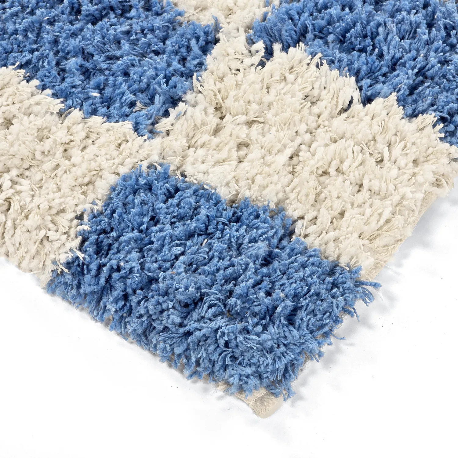 Hoogpolig vloerkleed - Atrani Natural Cotton Shaggy (blauw)