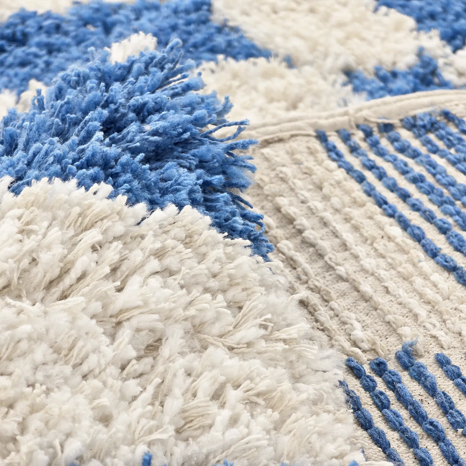 Hoogpolig vloerkleed - Atrani Natural Cotton Shaggy (blauw)