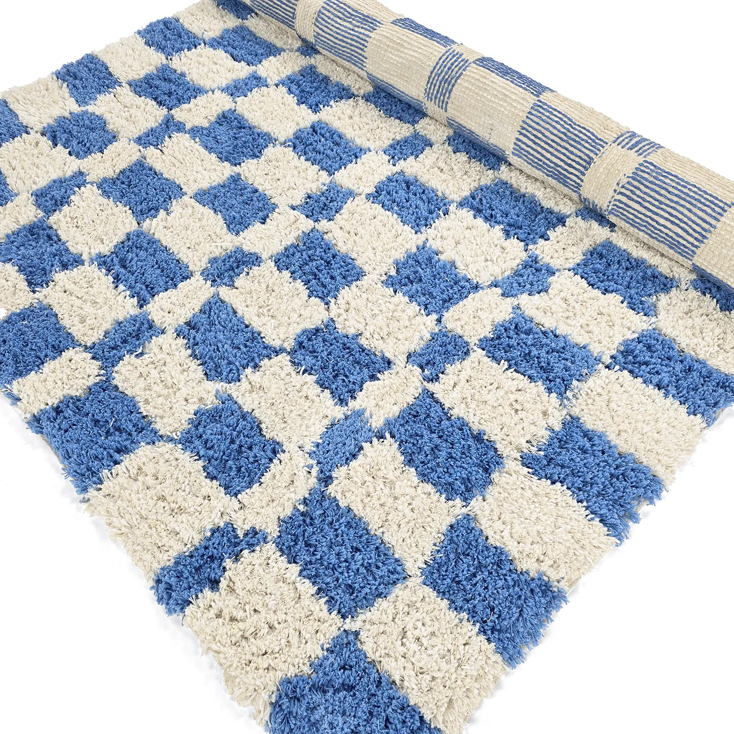Hoogpolig vloerkleed - Atrani Natural Cotton Shaggy (blauw)