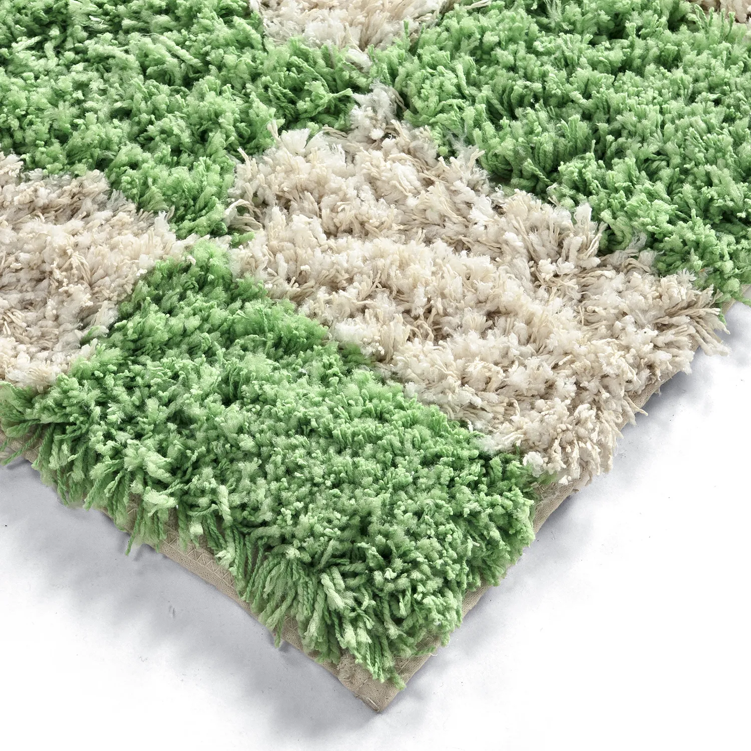 Hoogpolig vloerkleed - Atrani Natural Cotton Shaggy (groente)