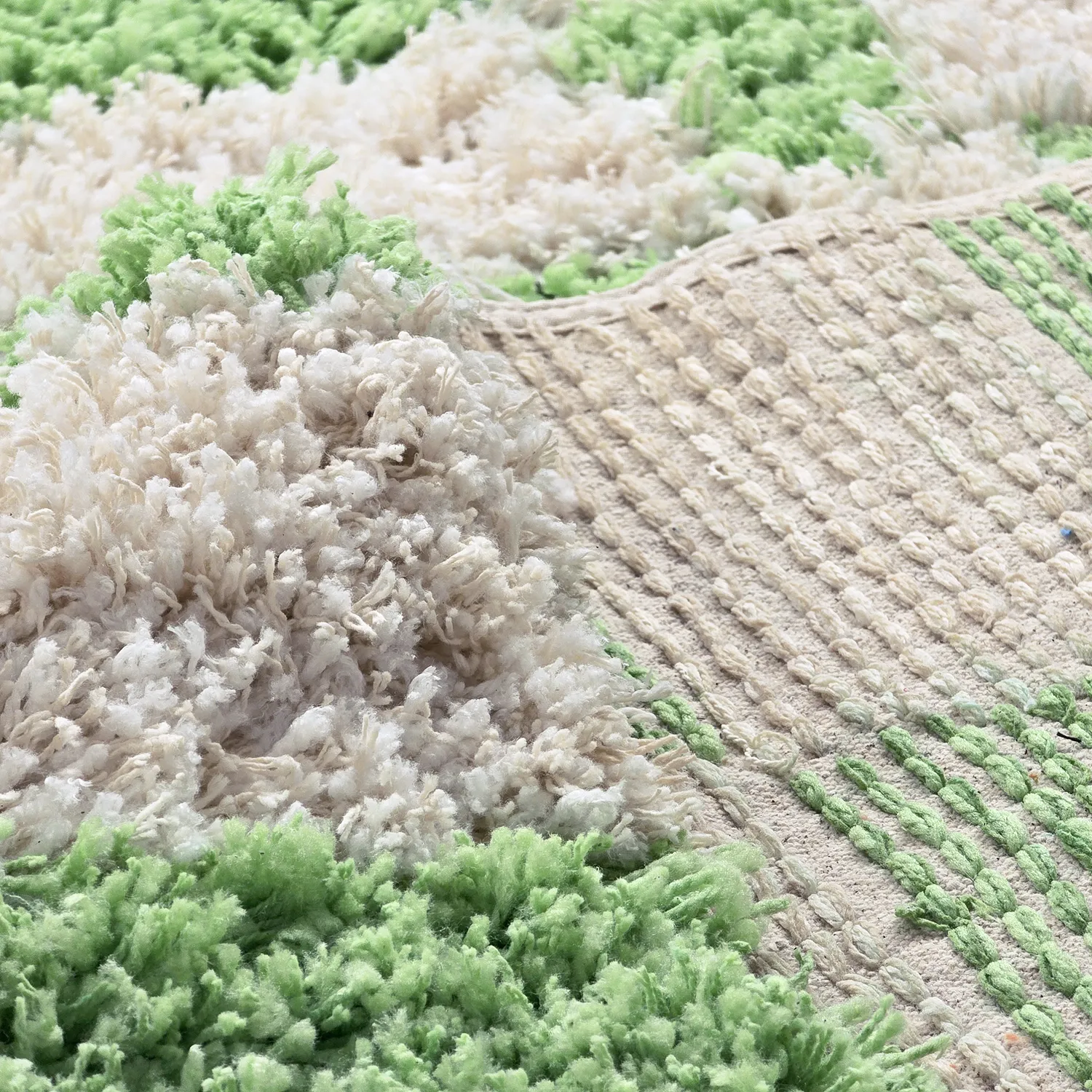 Hoogpolig vloerkleed - Atrani Natural Cotton Shaggy (groente)