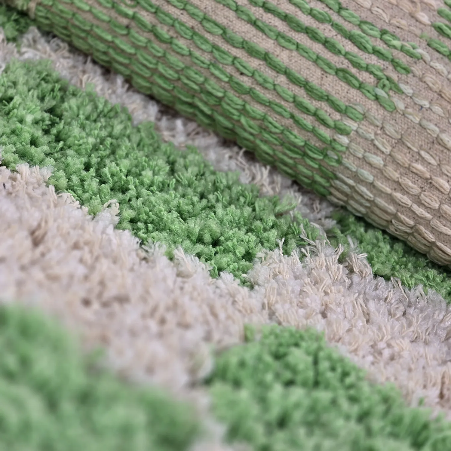 Hoogpolig vloerkleed - Atrani Natural Cotton Shaggy (groente)