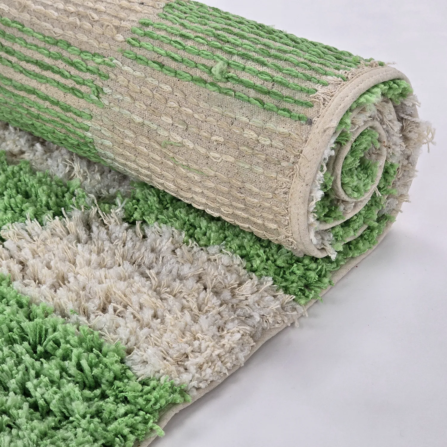 Hoogpolig vloerkleed - Atrani Natural Cotton Shaggy (groente)