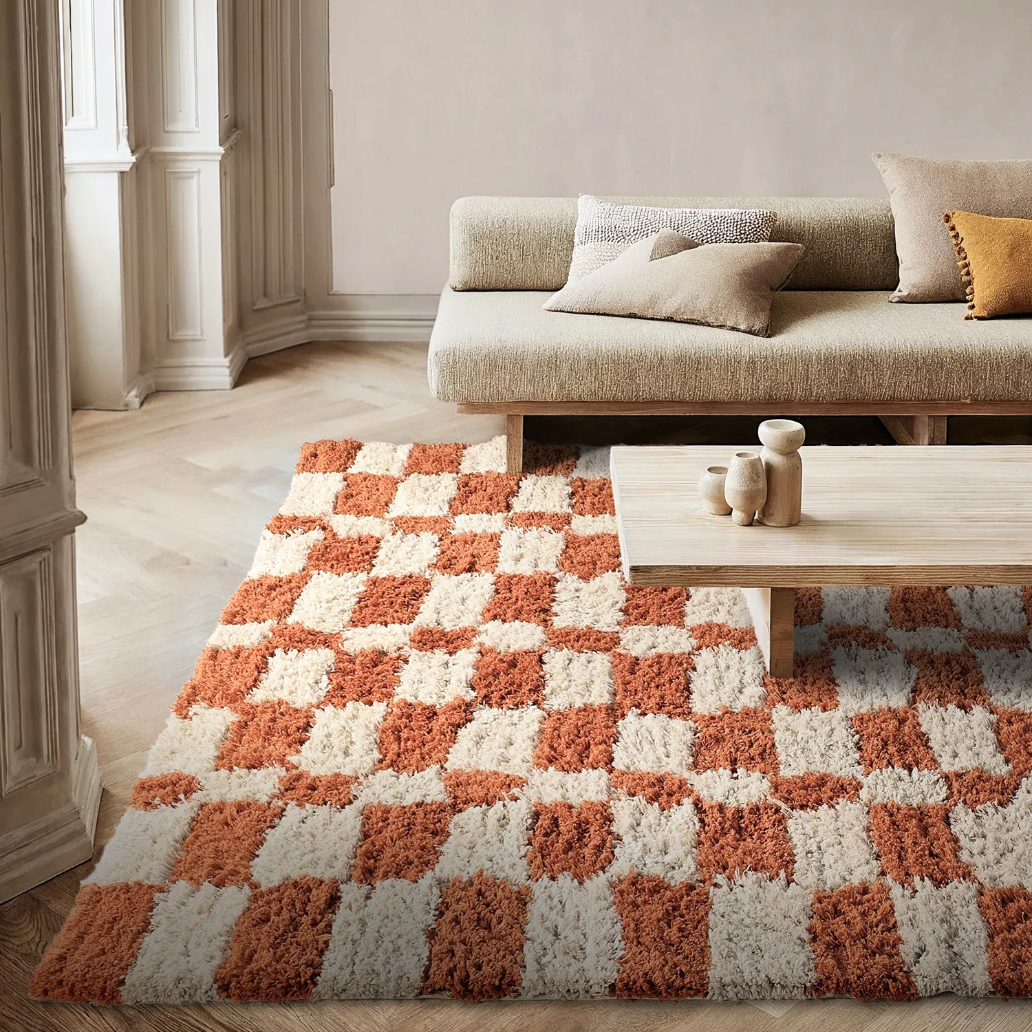 Hoogpolig vloerkleed - Atrani Natural Cotton Shaggy (oranje)
