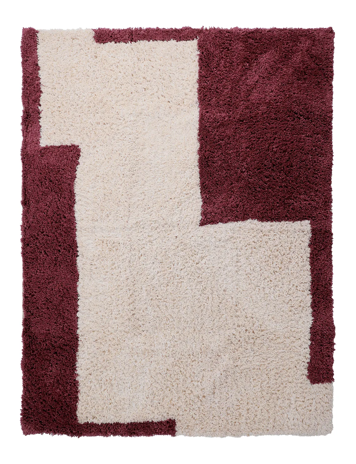 Hoogpolig vloerkleed - Begur Natural Cotton Shaggy (off-white/bordeaux)