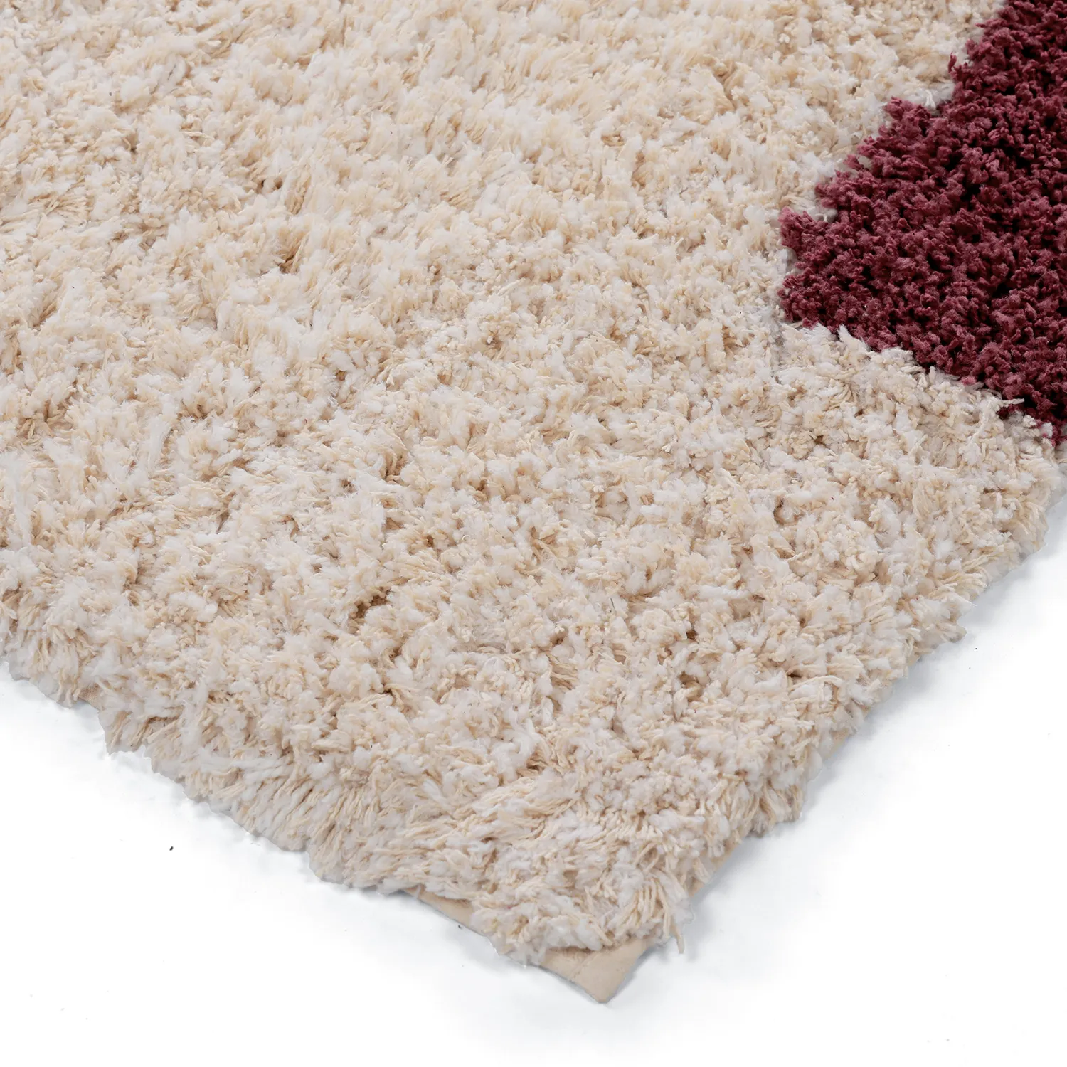 Hoogpolig vloerkleed - Begur Natural Cotton Shaggy (off-white/bordeaux)