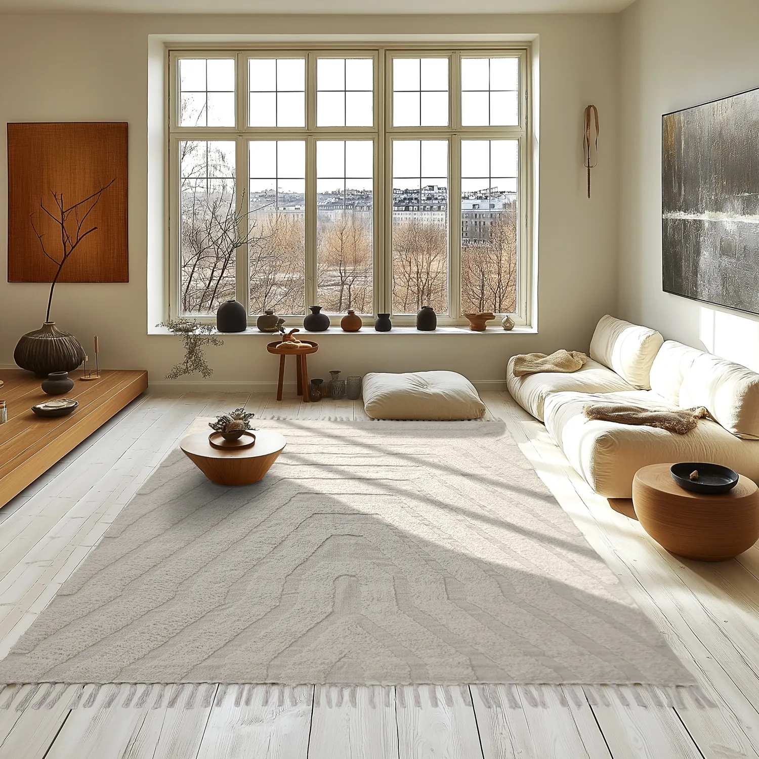 Hoogpolig vloerkleed - Callista Natural Cotton Shaggy (beige)