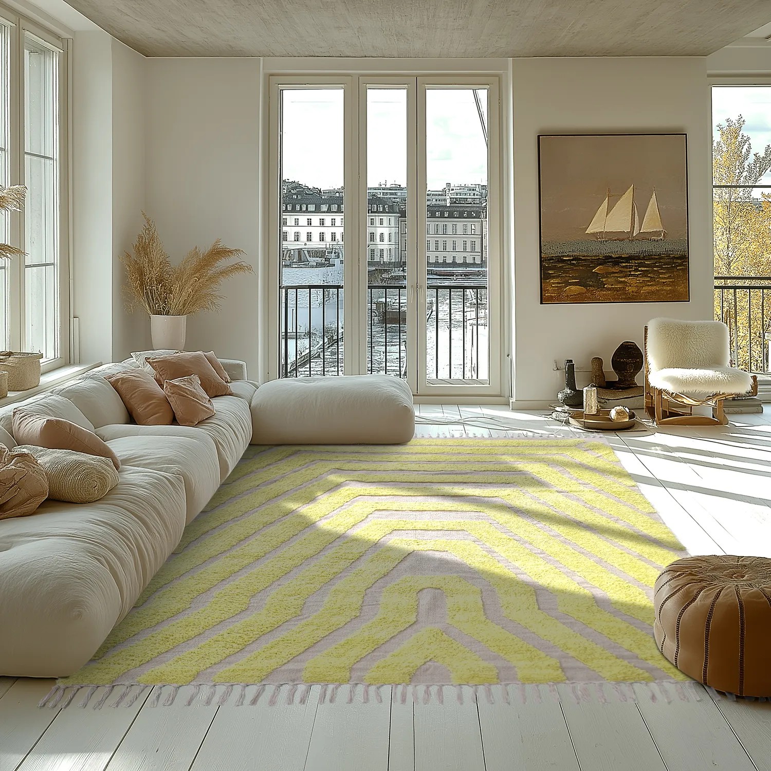 Hoogpolig vloerkleed - Callista Natural Cotton Shaggy (geel)