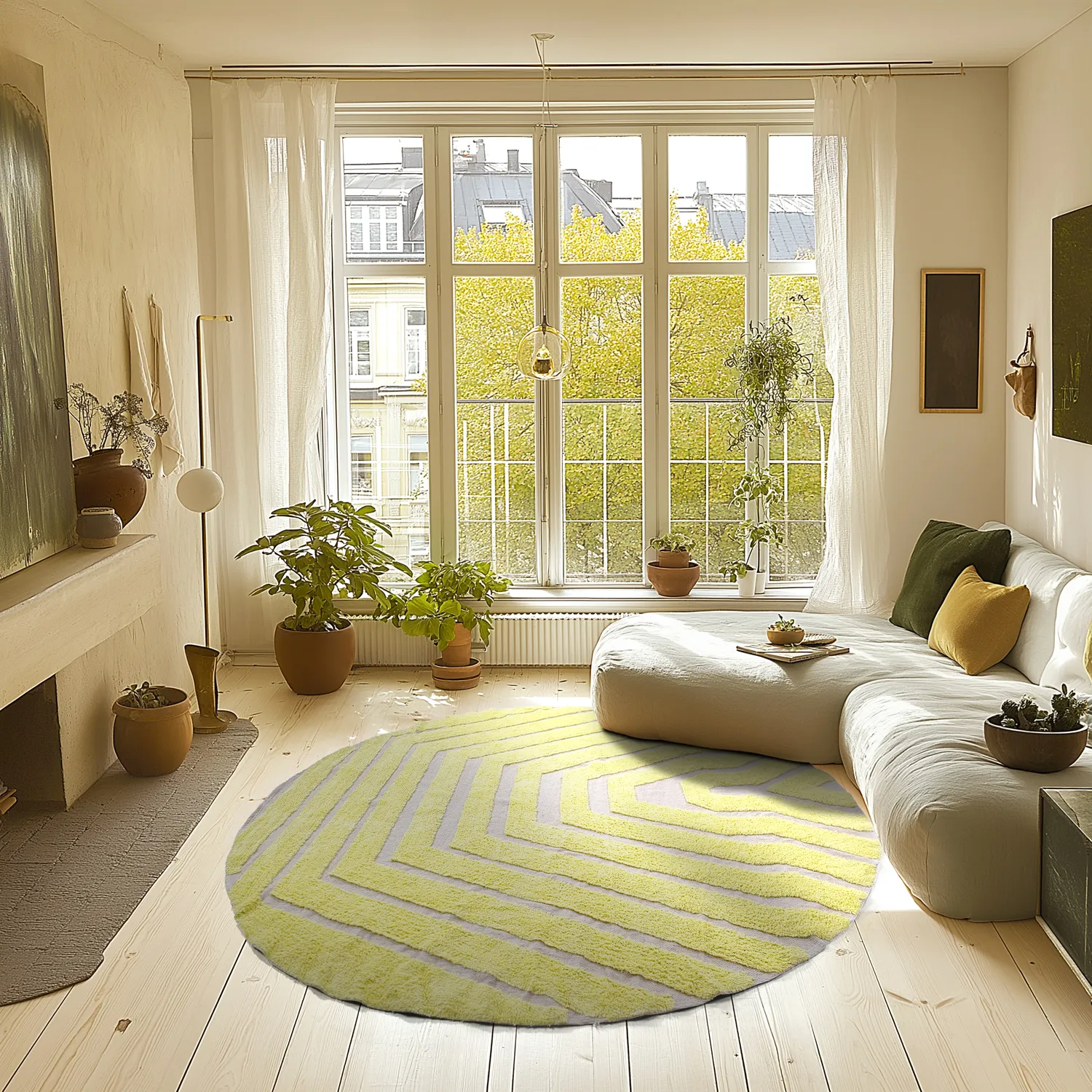 Rond vloerkleed - Callista Natural Cotton Shaggy (geel)