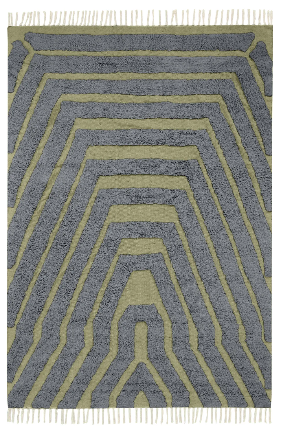 Hoogpolig vloerkleed - Callista Natural Cotton Shaggy (zwart/groen)