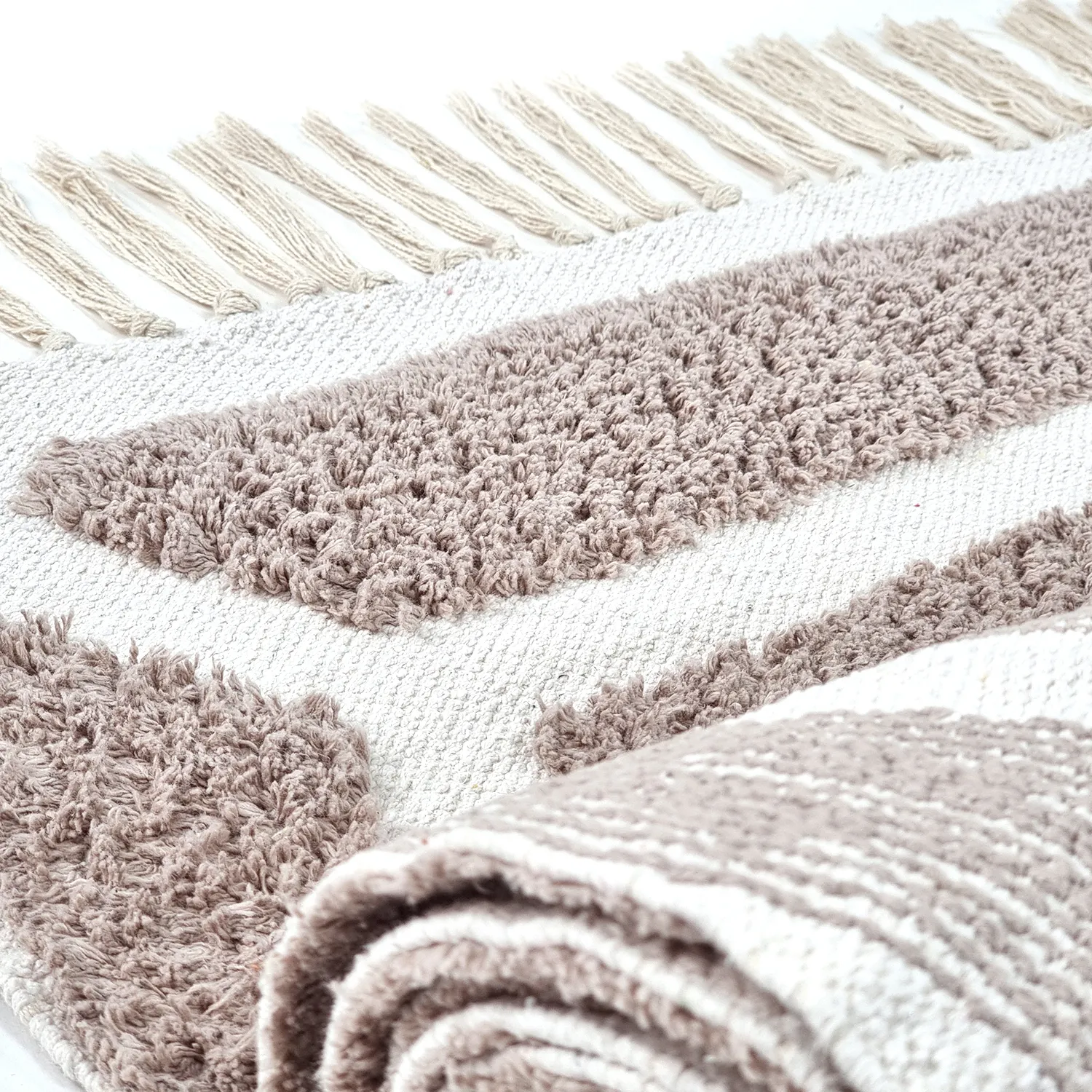 Hoogpolig vloerkleed - Callista Natural Cotton Shaggy (taupe)