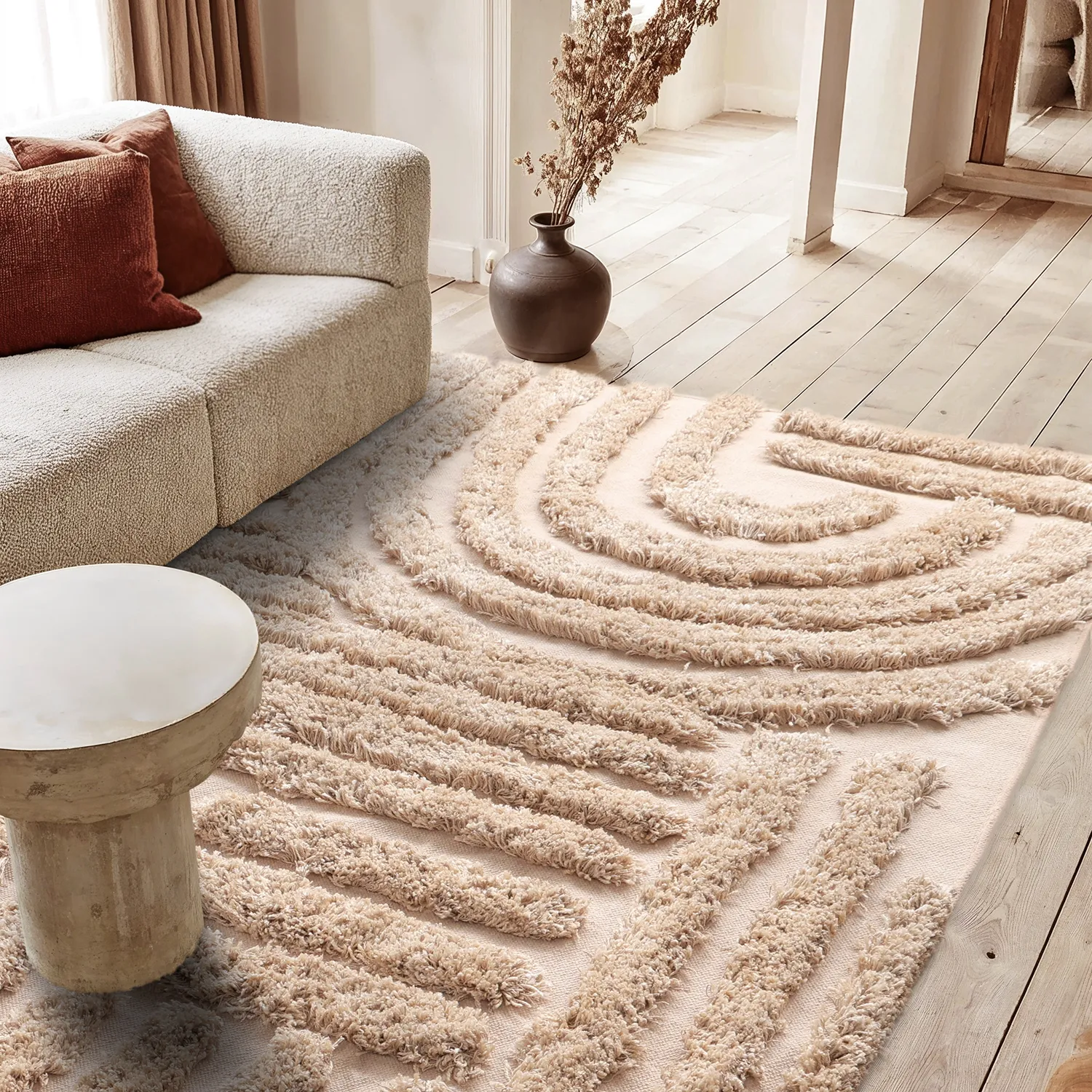 Hoogpolig vloerkleed - Cazorla Natural Cotton Shaggy (beige)