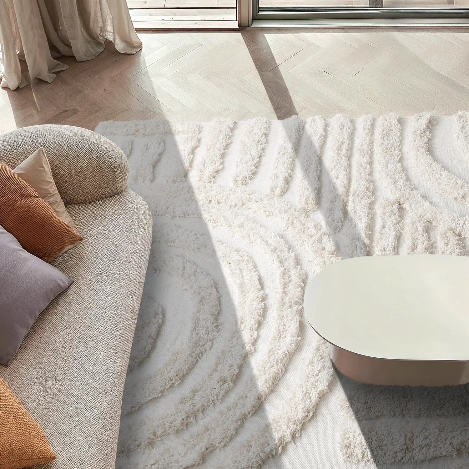 Hoogpolig vloerkleed - Cazorla Natural Cotton Shaggy (gebroken wit)
