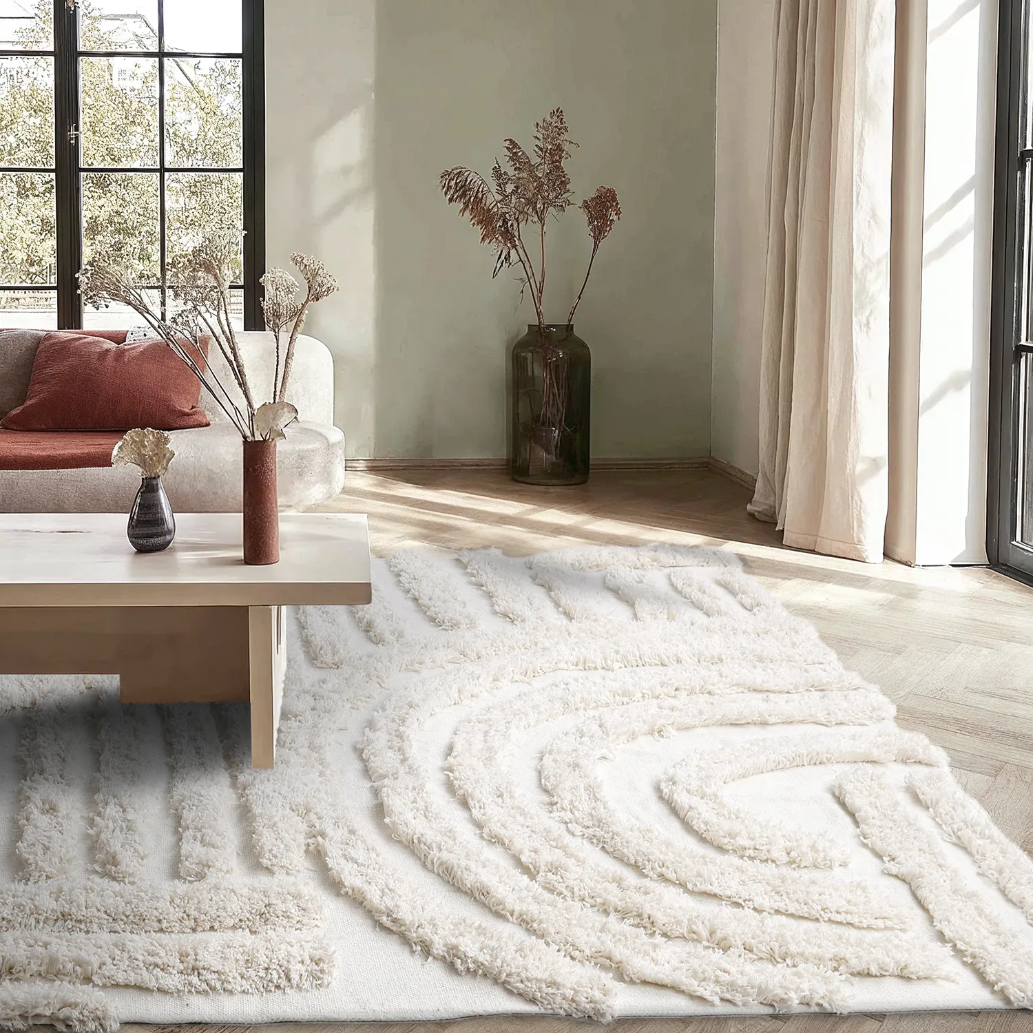 Hoogpolig vloerkleed - Cazorla Natural Cotton Shaggy (gebroken wit)