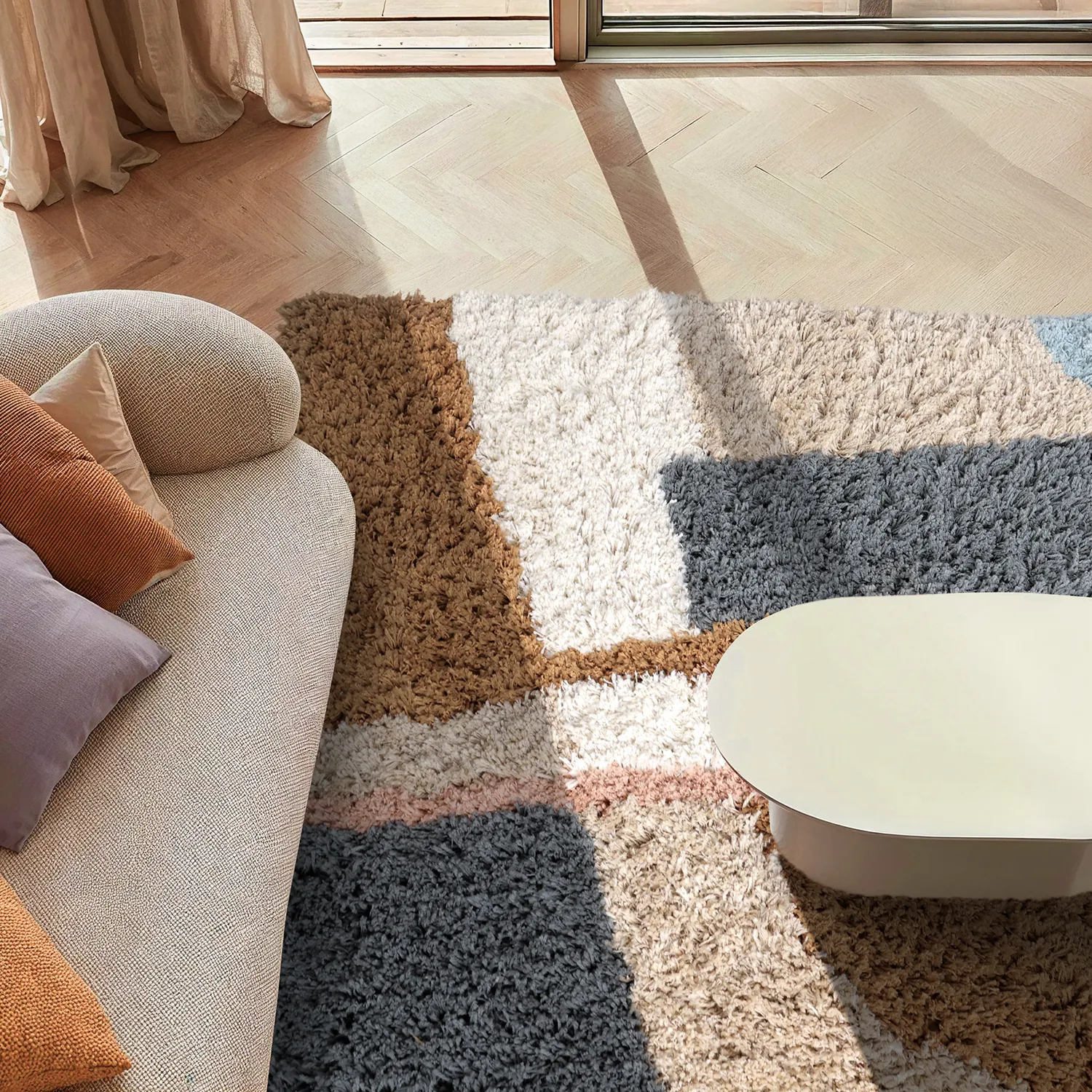 Hoogpolig vloerkleed - Cefalu Natural Cotton Shaggy (multi)