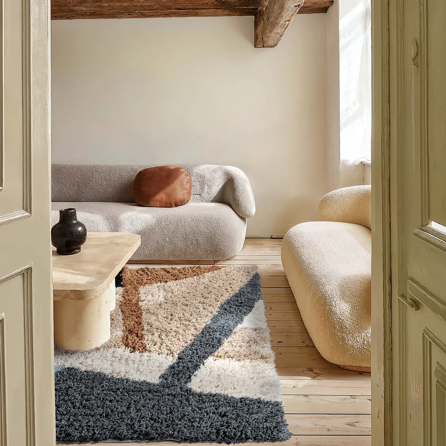 Hoogpolig vloerkleed - Cefalu Natural Cotton Shaggy (multi)
