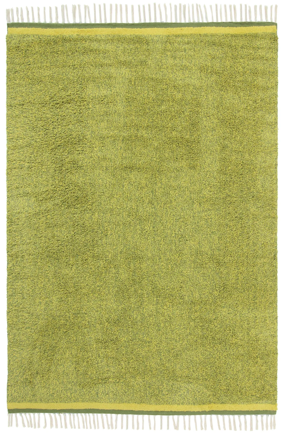 Hoogpolig vloerkleed - Celina Natural Cotton Shaggy (groen/geel)