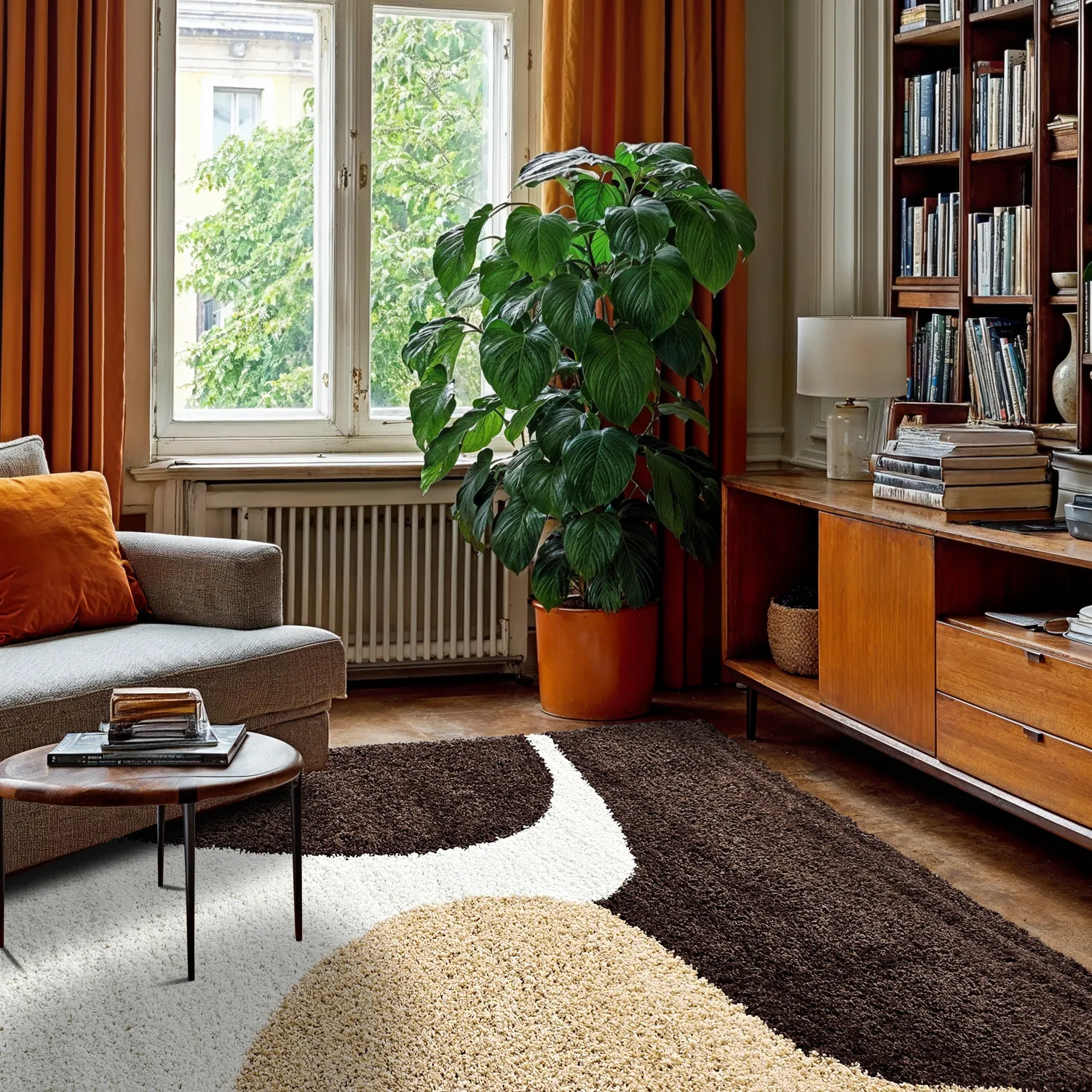 Hoogpolig vloerkleed - Chiniot (bruin/beige/wit)