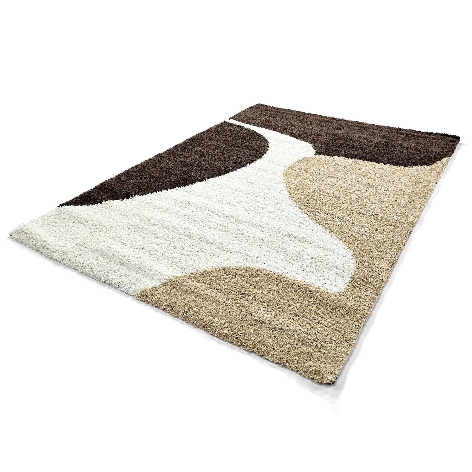 Hoogpolig vloerkleed - Chiniot (bruin/beige/wit)