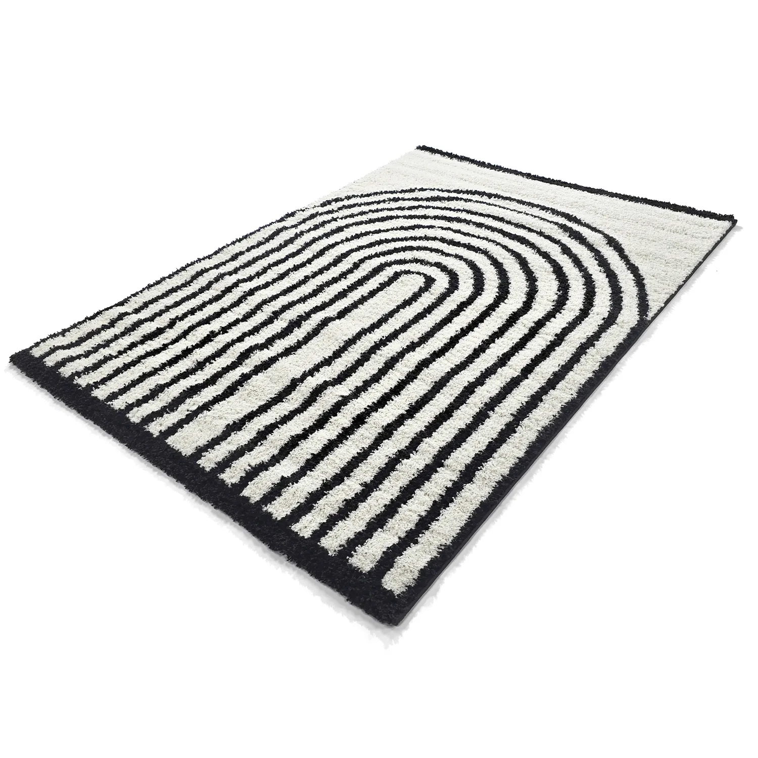 Hoogpolig vloerkleed - Cluny (wit/zwart)