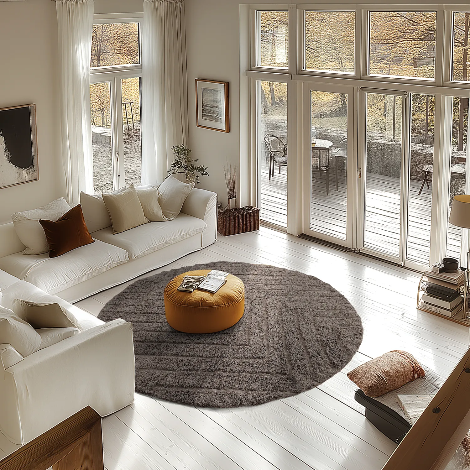 Ronde vloerkleden - Conara Natural Cotton Shaggy (taupe)