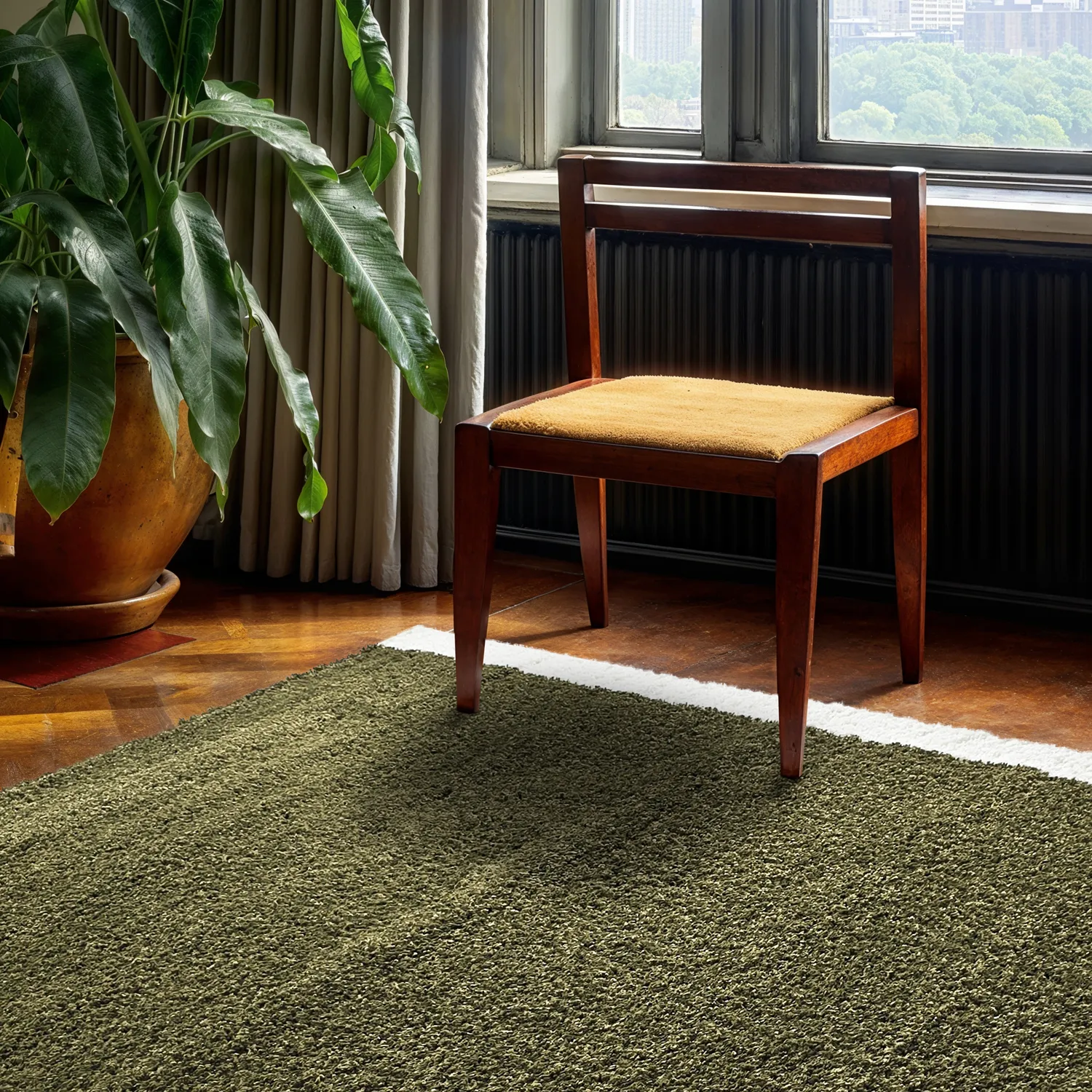 Hoogpolig vloerkleed - Conques (groen/wit)