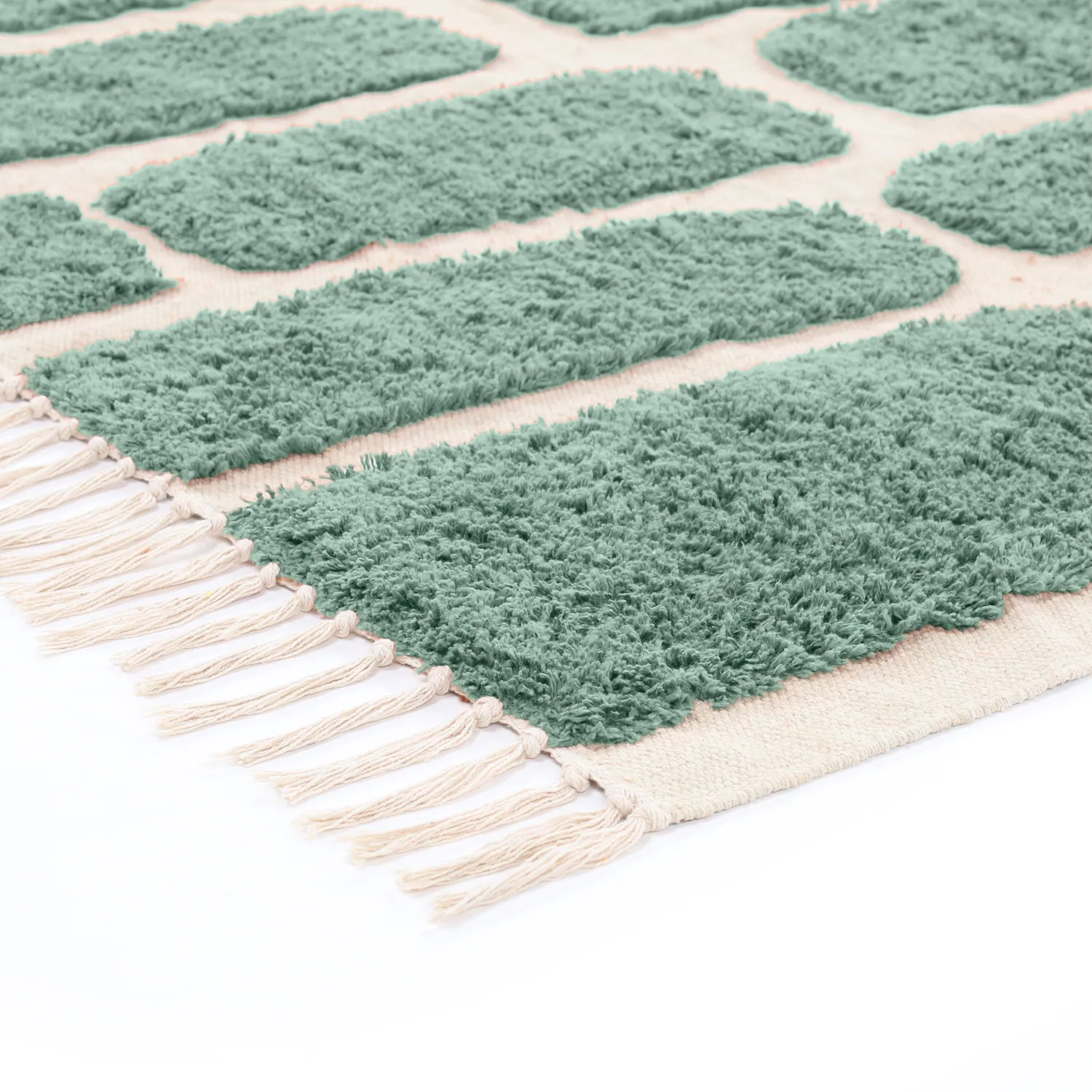 Hoogpolig vloerkleed - Cyrus Natural Cotton Shaggy (groente)