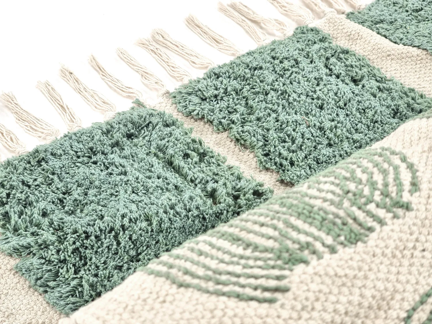 Hoogpolig vloerkleed - Cyrus Natural Cotton Shaggy (groente)