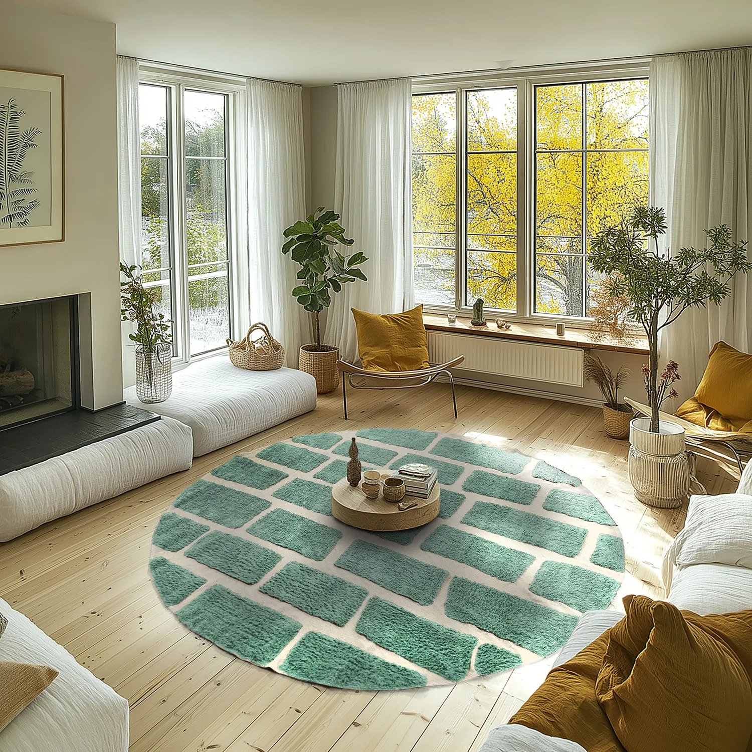 Rond vloerkleed - Cyrus Natural Cotton Shaggy (groente)