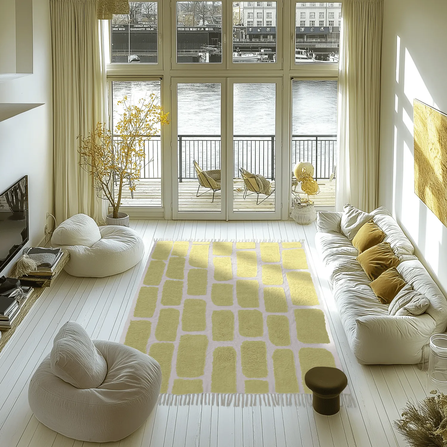 Hoogpolig vloerkleed - Cyrus Natural Cotton Shaggy (geel)