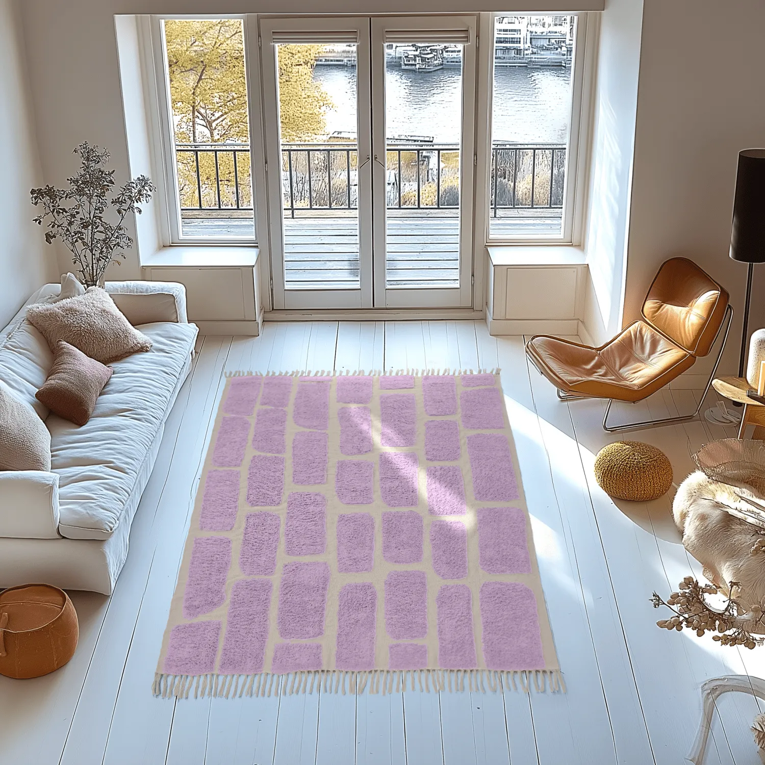 Hoogpolig vloerkleed - Cyrus Natural Cotton Shaggy (paars)